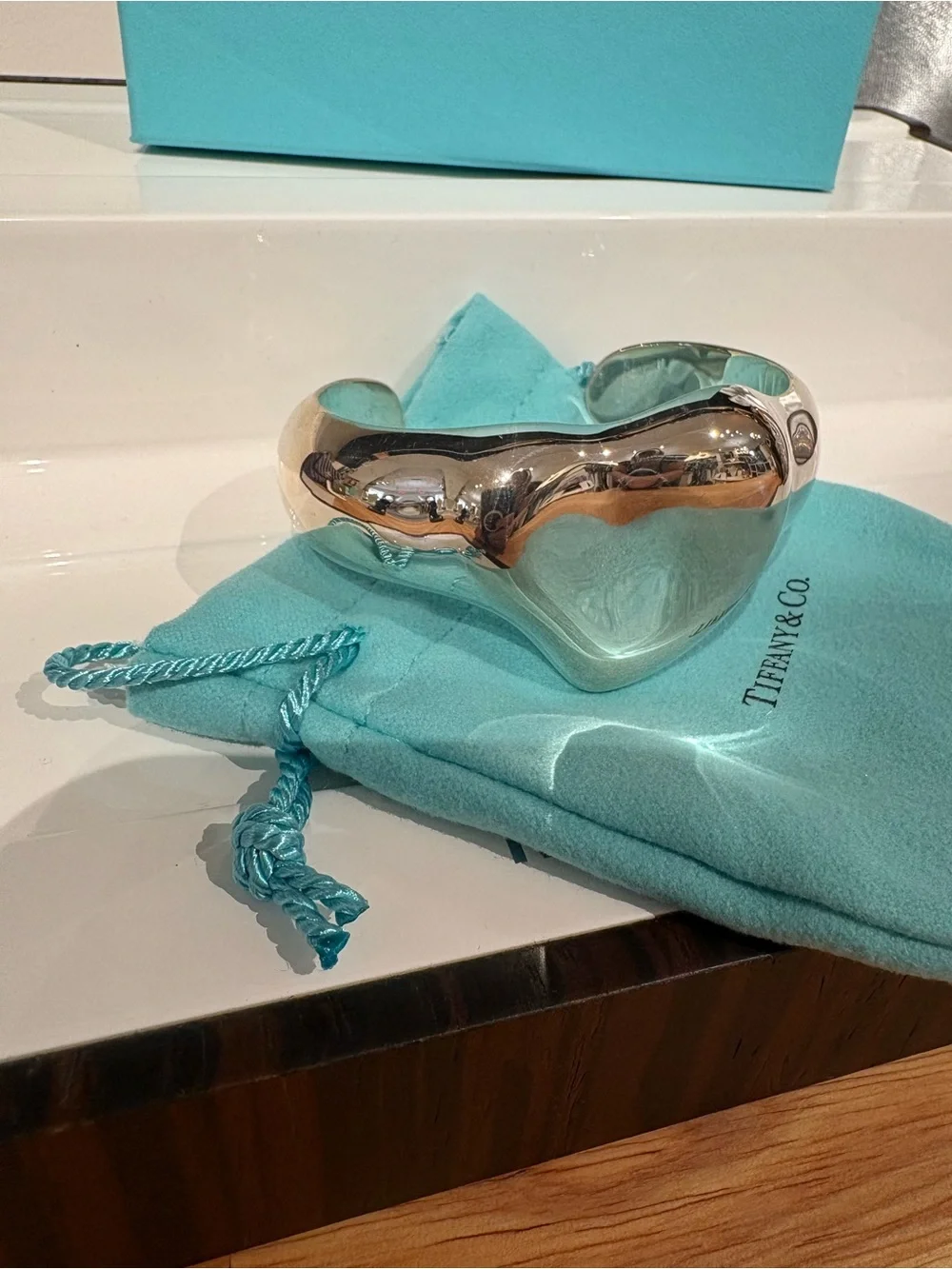 Tiffany & Co Elsa Peretti Sterling Silver Full Heart Cuff Bracelet